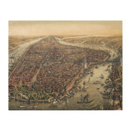 Quadro De Madeira Vintage Nova Iorque, Manhattan, ponte do Brooklyn