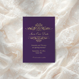 Quadro de ouro roxo salve o cartão de data