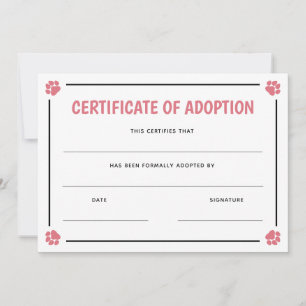 Quadro de Pegada de Pata Rosa Certificado de Adoçã
