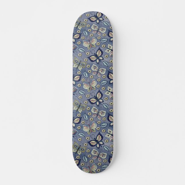 Quadro de skate de borboleta azul-retrô (Frente)