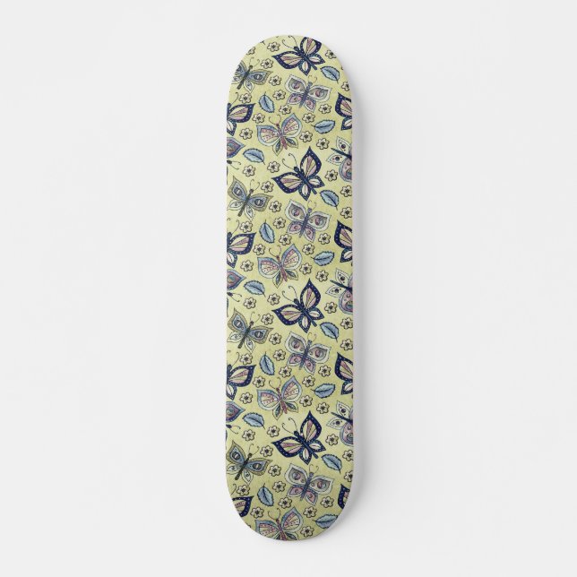Quadro de skate de borboleta azul-retrô (Frente)