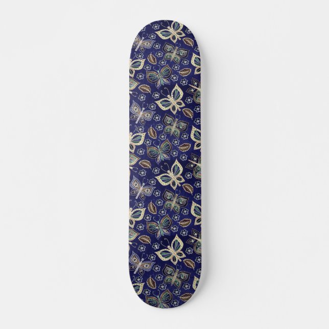 Quadro de skate de borboleta azul-retrô (Frente)