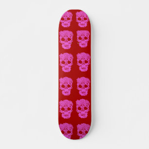 Quadro de skate de crânio vermelho e rosa