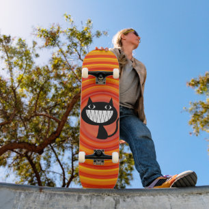 Quadro de skate de gato preto sorridente