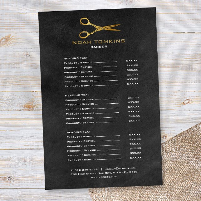 Quadro do Menu de Barber do Serviço de Tesoura Dou (Gold Scissors Barber Service Menu Chalkboard Flyer)