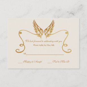 Quadro dourado com o cartão da resposta das asas