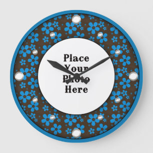 Quadro Floral Azul Seu Relógio De Parede De Fotogr