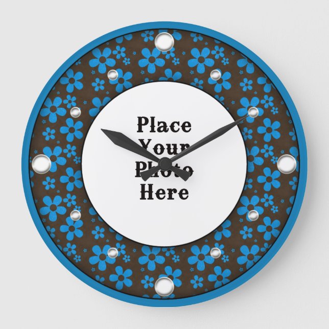 Quadro Floral Azul Seu Relógio De Parede De Fotogr (Frente)