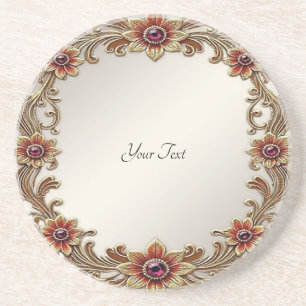 Quadro Floral Dourado com Porta copos Sandstone de
