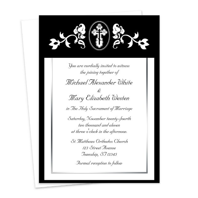 Quadro Floral Negro - Convites Ortodoxos para Casa (Black Floral Frame - Orthodox Wedding Invitations at Ammia's Orthodox Online Store on Zazzle. )