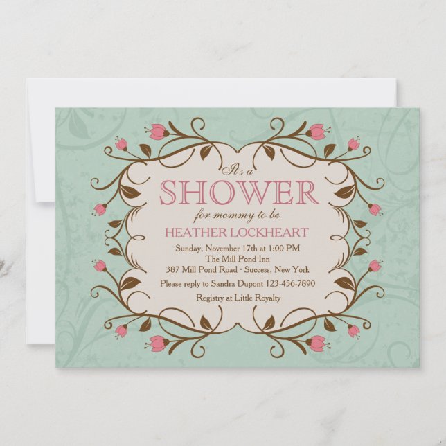 Quadro Floral no Convite Rosa (Frente)