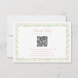 Quadro Floral Rosa Bege com Código QR RSVP com Laç