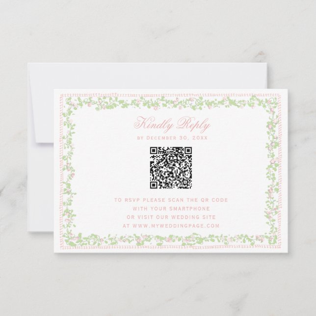 Quadro Floral Rosa Bege com Código QR RSVP com Laç (Frente)