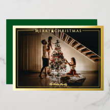 Quadro Moderno Foto de Natal Feliz Dourado Verde