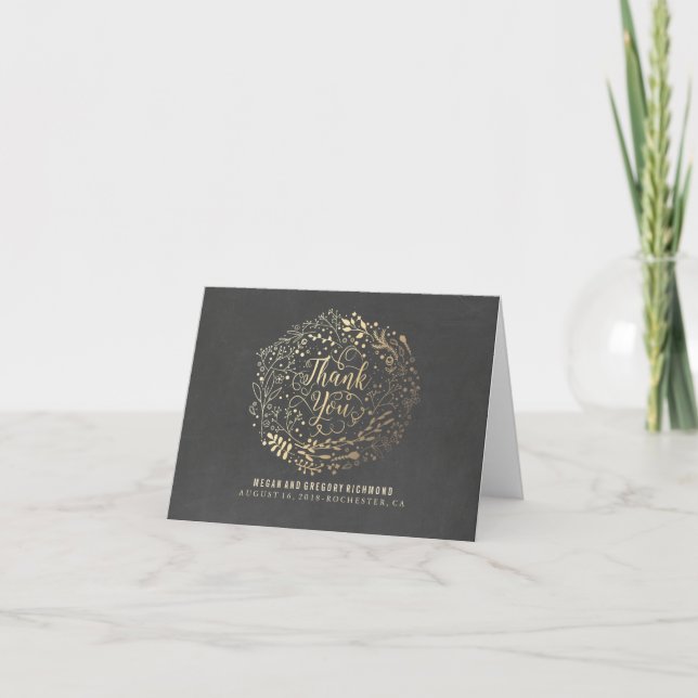 Quadro Negro e Agradecimento de Casamento Floral D (Frente)