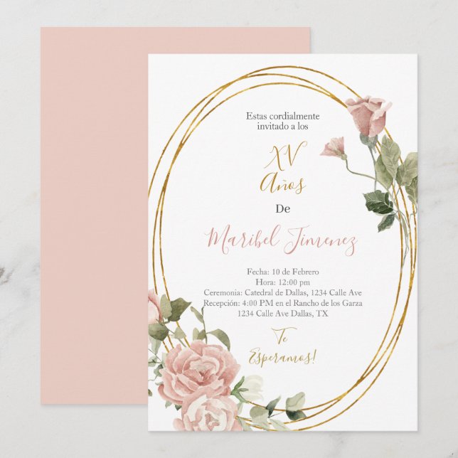 Quadro oval Convite Quinceanera em espanhol (Frente/Verso)