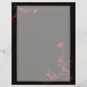 Quadro Preto Floral Vermelho Vermelho com Linhas O
