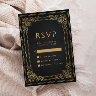 Quadro Vintage Preto Dourado RSVP Casamento