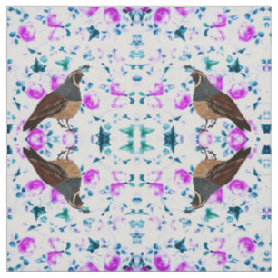 Quail on Pink Chintz Tecido
