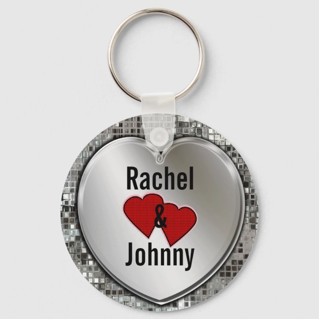 Quaisquer Nomes No Chaveiro De Coração Prateado (Frente)