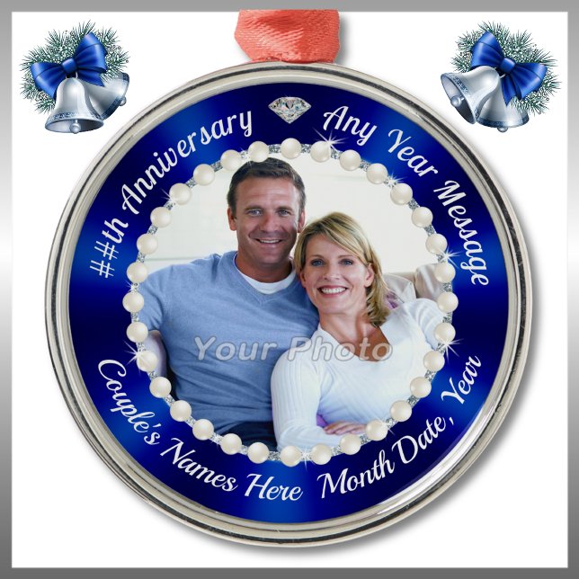 QUALQUER ANO, Ornamentos de Aniversário Personaliz (10th anniversary ornament. 30th anniversary, pearl ornament. Personalised Anniversary Ornament.)