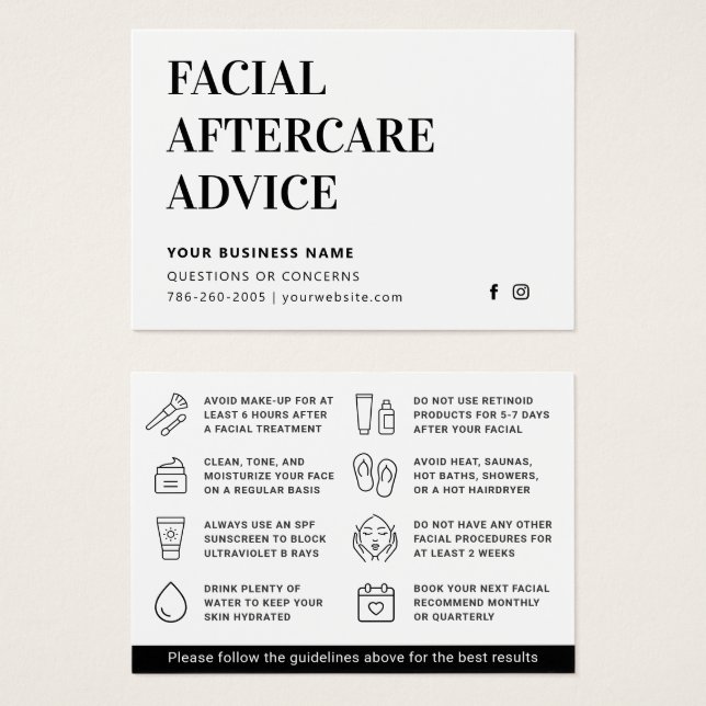 Qualquer Cartão de Instrução De Pós-Cuidados Facia (Frente & Verso)