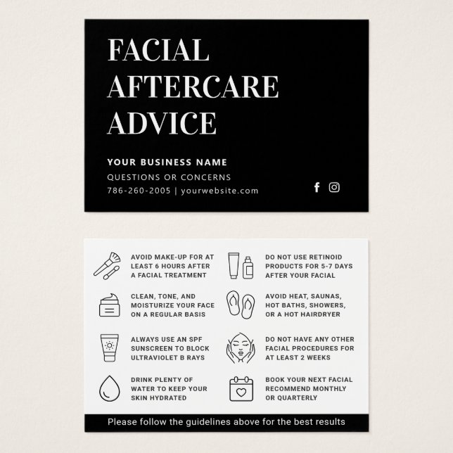 Qualquer Cartão de Instrução De Pós-Cuidados Facia (Frente & Verso)