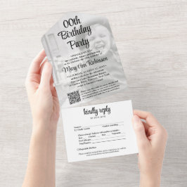 Qualquer código QR de festa de aniversário RSVP e 