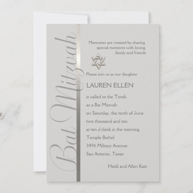 Qualquer Convite A Cor Bat Mitzvah (Verso)