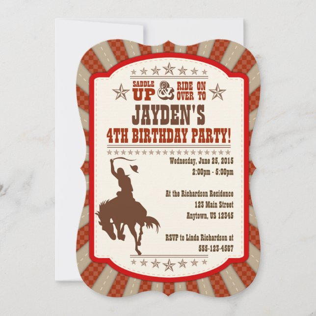 Qualquer Convite de aniversário de Rodeio Cowboy I (Frente)