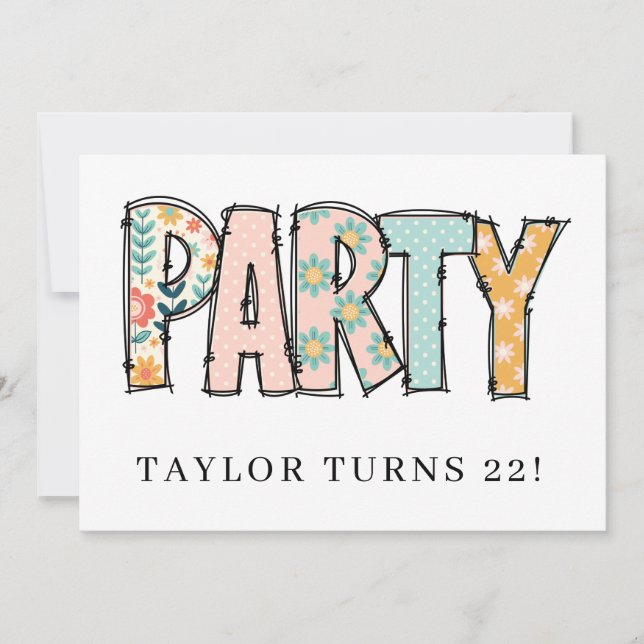 * Qualquer convite DIY para festa Doodle  Evento A (Frente)
