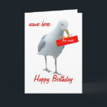 Qualquer do cartão do dia do aniversário da<br><div class="desc">Um cartão de aniversário inteiramente customisable. Mude as palavras,  adicione o nome. Uma gaivota que guardara para fora um presente,  entregado pelo correio aéreo.</div>