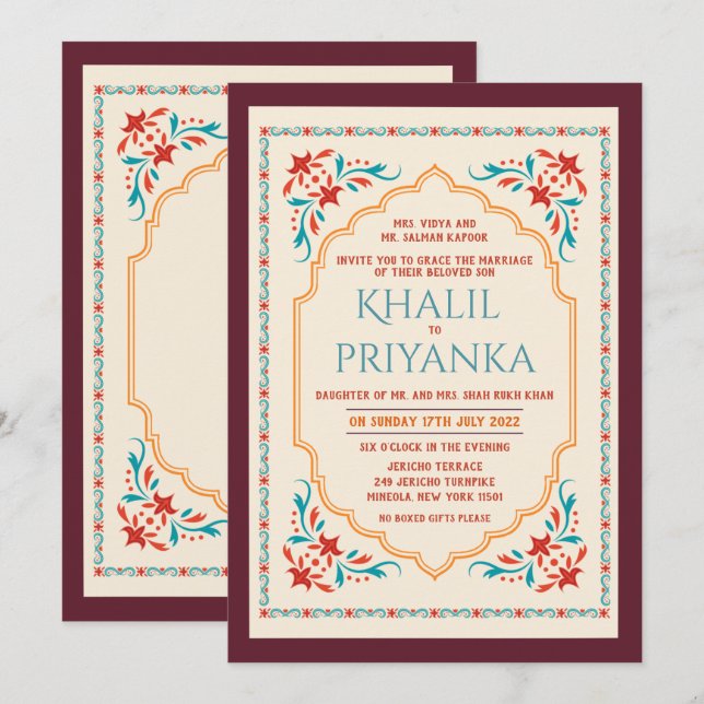 QUALQUER EVENTO - Convite de Casamento Indiano par (Frente/Verso)