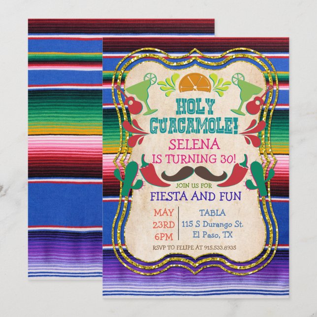 QUALQUER EVENTO - Convite de Festa Mexicana (Frente/Verso)