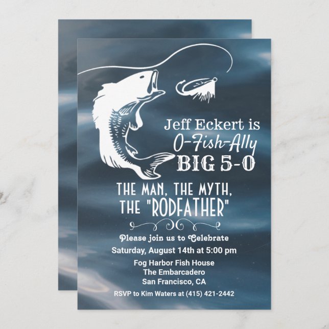 QUALQUER IDADE - Convite à Aniversário de Pesca (Frente/Verso)