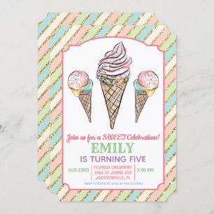 QUALQUER IDADE - Convite de Aniversário do Sorvete
