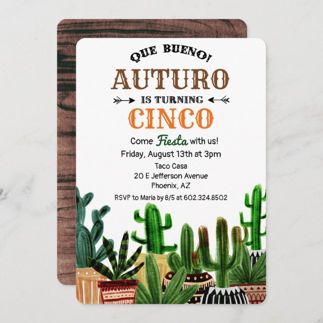 QUALQUER IDADE - Convite de aniversário Fiesta Cac (Frente/Verso)