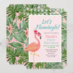 QUALQUER IDADE - Convite de Aniversário Flamingo 