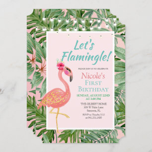 QUALQUER IDADE - Convite de Aniversário Flamingo F