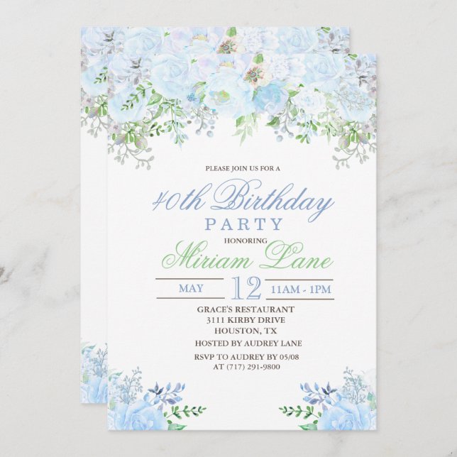 QUALQUER IDADE - Convite de aniversário Floral (Frente/Verso)