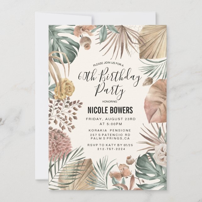 QUALQUER IDADE - Convite de Aniversário Floral Boh (Frente)