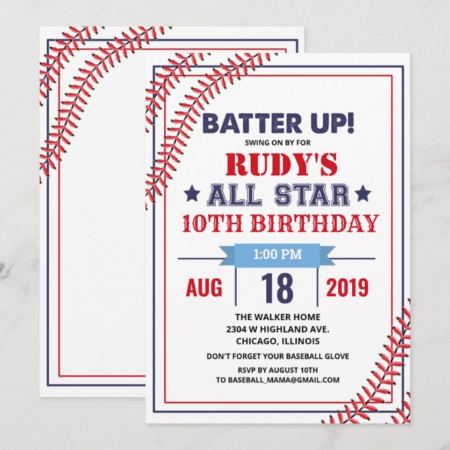 QUALQUER IDADE - Convite de aniversário para beise (Frente/Verso)