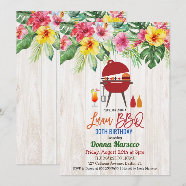 QUALQUER IDADE - Convite de Aniversário Tropical C (Frente/Verso)