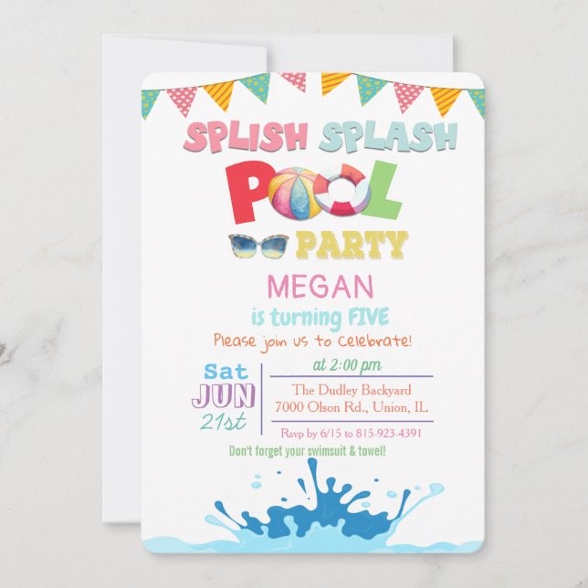 QUALQUER IDADE - Convite para Festa na Piscina Spl (Frente)