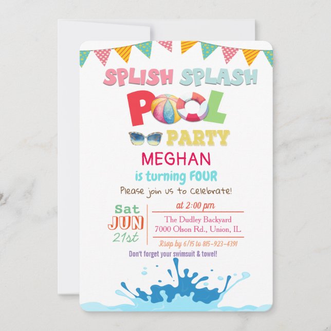 QUALQUER IDADE - Convite para Festa na Piscina Spl (Frente)