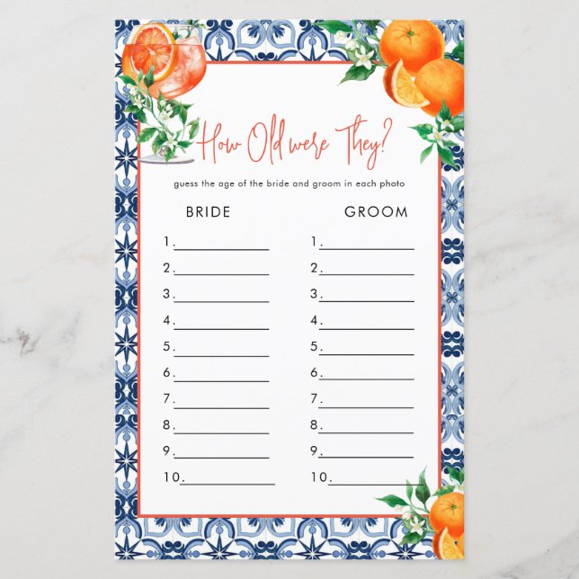 Quantos Anos? Aperol Spritz - Jogo de Chá de panel (Frente)