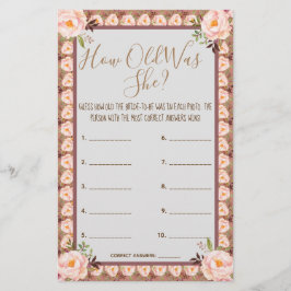 Quantos anos ela tinha? Cartão de Jogo de Frame Fl