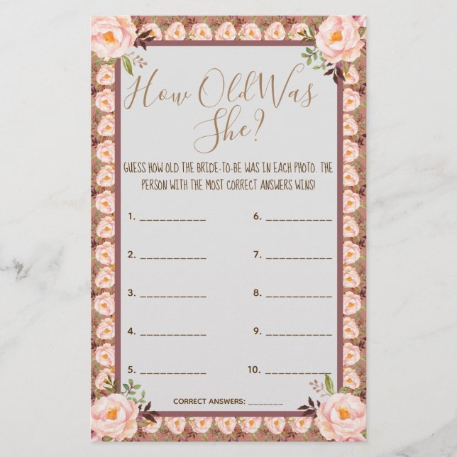 Quantos anos ela tinha? Cartão de Jogo de Frame Fl (Frente)