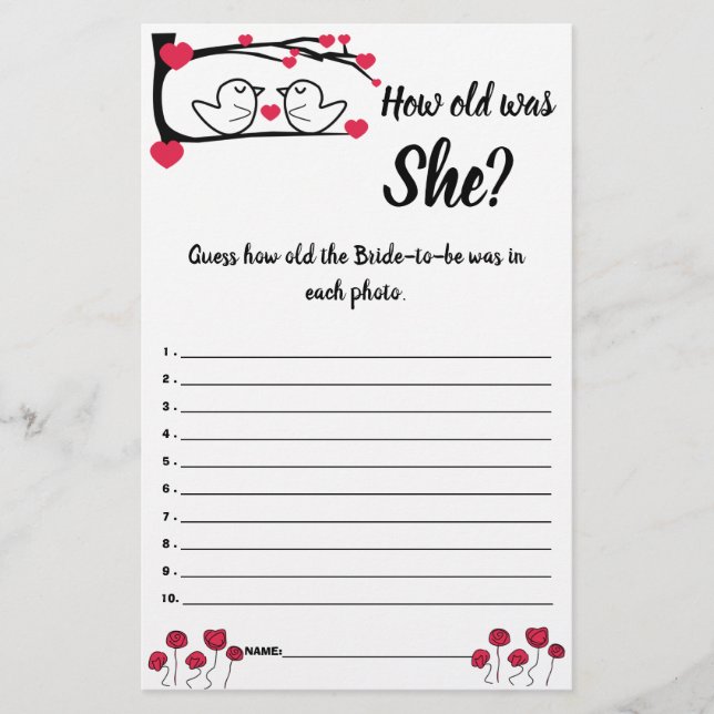 Quantos anos ela tinha? Pássaro de Amor do Cartão  (Frente)