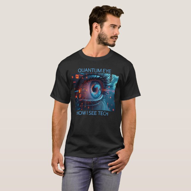 Quantum Eye Tech masculina camiseta preta (Frente Completa)